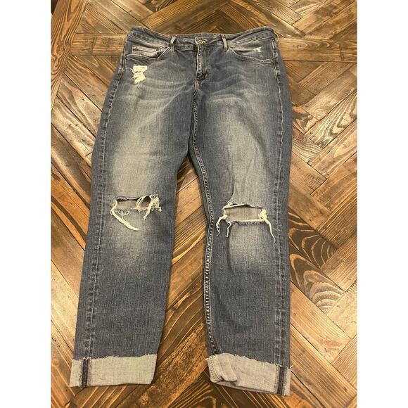 H&M &Denim Jeans Skinny High Waist Ankle Women 33 Plus Size Distressed Raw Hem - Picture 1 of 13